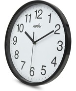 Black &amp; White 10&quot; Round Wall Clock, Silent Non-Ticking, Modern Classic, ... - £14.92 GBP