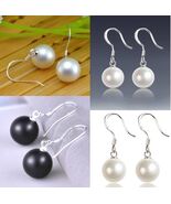 Genuine 925 Sterling Silver Hook Pierced Faux Pearl Round Stud Earrings - $89.70 MXN+