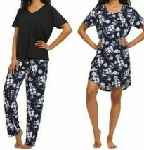 Flora Nikrooz ~ MEDIUM ~ 3 Piece Pajama Set ~ Sleepshirt ~ V-Neck Tee ~ Pants - £18.63 GBP