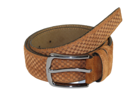 Men Genuine Basket weave Suede Soft Leather Belt PIERO ROSSI Turkey #1002 Cognac - £35.97 GBP