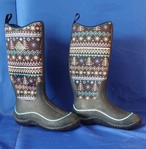 Muck Hale Prints Rain Boot Woman&#39;s Size 6 HAW-0WKN Black Winter Knit - $70.11