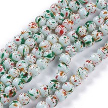 Opaque Bkg Painted round Glass Beads  lot of 5 strands 6mm Light Cyan 31&quot; lg M38 - £4.92 GBP