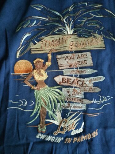 Primary image for Tommy Bahama Embroidered Silk XL Tropical Hawaiian Babe Paradise Copyright Print