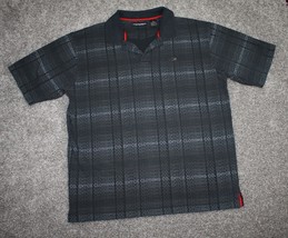 Vintage ENYCE Shirt Men XL Black Grey Spell Out Striped Polo Quality Cotton - $24.89