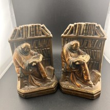 EARLY 1900&#39;s BRONZE CLAD ~ STUDIOUS MONK BOOKENDS ~ HEAVY IN GREAT CONDI... - $93.49