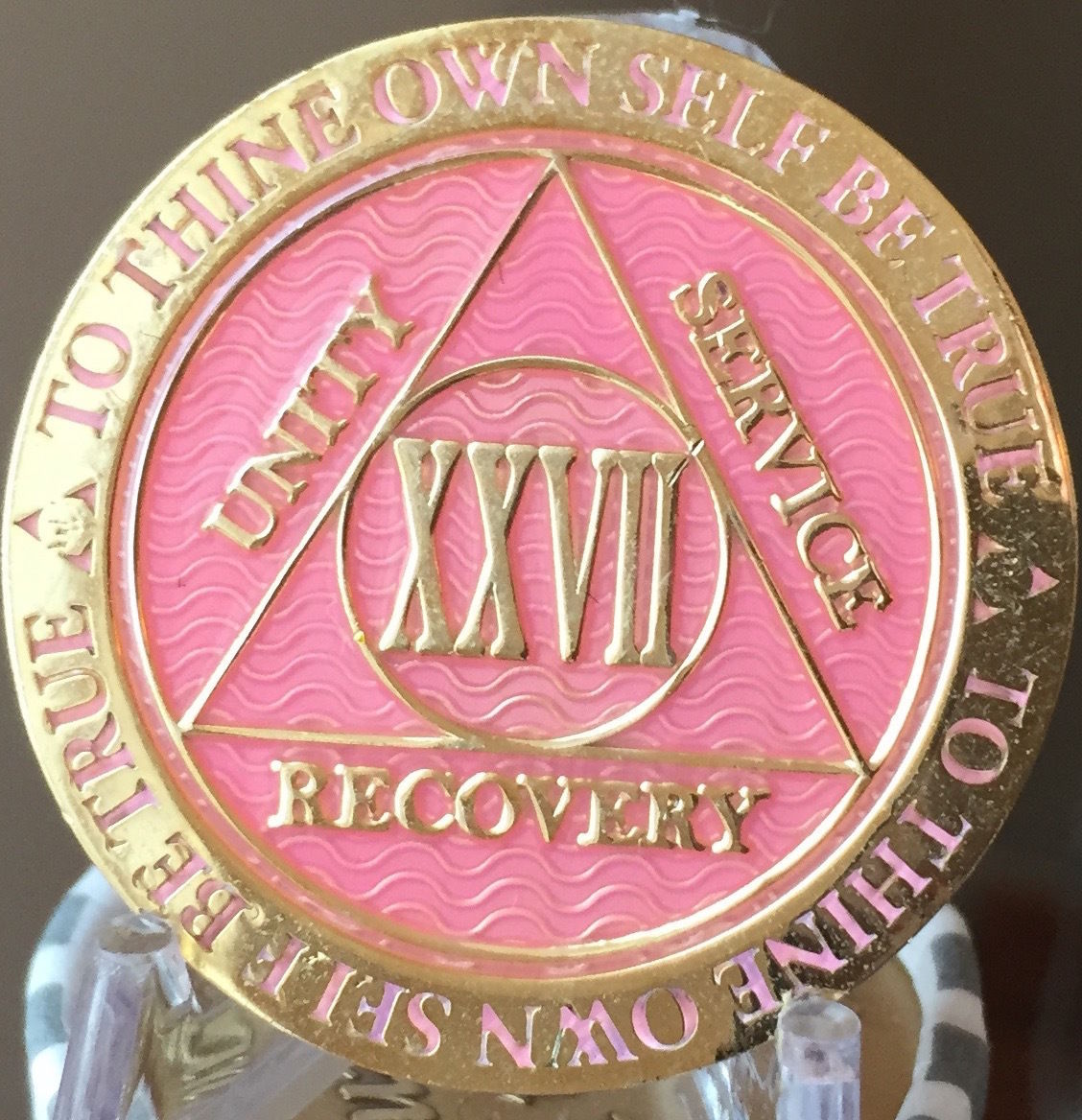 Primary image for 27 Year AA Medallion Pink Gold Plated Alcoholics Anonymous Sobriety Chip Coin 