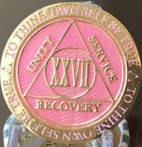 27 Year AA Medallion Pink Gold Plated Alcoholics Anonymous Sobriety Chip... - $17.99