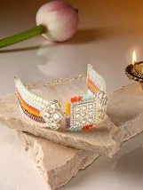 Multi Colour Multistrand Crystal Kundan Beads Ethnic Bracelet Women jewelry set - £15.37 GBP