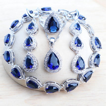 Fine Silver 925 Women Jewelry Sets Bridal Wedding Ladies Blue Zircon Jewelry Ear - £21.58 GBP