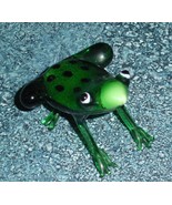 Green Blown Art Glass Frog With Overlay Black Dots Collectible Christmas... - $14.54