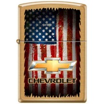 Zippo Lighter - Chevy Bowtie w/ Flag Brushed Brass - 854383 - $35.96
