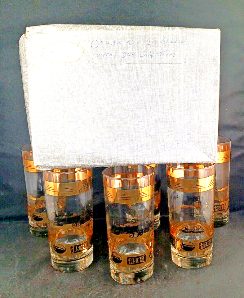 MCM Barware Set Of 6 Osage Highball Glasses, Gilded in Original Box, Min... - $48.00