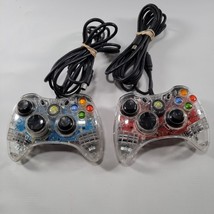 READ! Pair Of Microsoft XBOX 360 Afterglow Clear Wired Controllers PL-3702 - £14.35 GBP