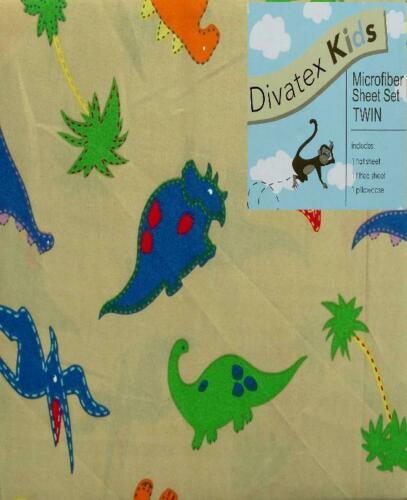 Primary image for DINOSAURS ON TAUPE TWIN SHEETS 3PC BEDDING SET NEW
