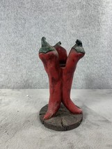 Roasted Red Chili Peppers Tealight Candle Holder Resin 6.5&quot; Tall - $13.58