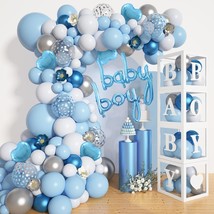 137Pcs Baby Blue Balloons Baby Shower Decorations For Boy With Baby Boxes, White - £32.38 GBP