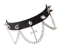 Gothic Punk Spiked Choker Necklace, PU Leather New - $51.49