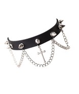 Gothic Punk Spiked Choker Necklace, PU Leather New - £40.48 GBP