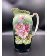 Made in Habsburg Austria Green Floral Pitcher Hand Painted Numbered - $51.60 CAD