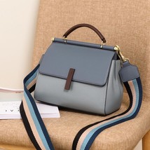 Contrast Color 100% Genuine Leather Handbags Women  Wide Strap Tote Shoulder Bag - £56.63 GBP