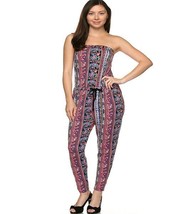 Womens Black or Blue Multicolor Floral Printed Tube Tie Waist Halter Jumpsuit - £17.24 GBP