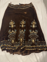 Carole Little Black Velvet Long Gypsy Skirt Hand-Beaded Sequins Sz 14 - £27.37 GBP