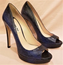 MIU MIU Made in Italy High Heel Shoes Sz.EU37/~US7 Blue Snake Print Leather - £102.27 GBP