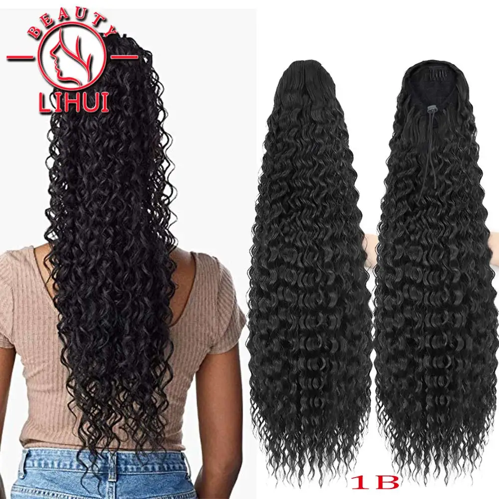 Lihui Synthetic Long Kinky Curly Ponytail Synthetic Drawstring Ponytail Clip-In - £17.46 GBP+