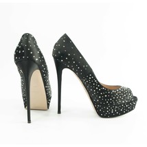 Valentino Black Satin Crystal Peep Toe Platform Runway Heels 39.5 9.5 $1950 - £407.39 GBP