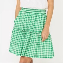 DRAPER JAMES Green White Gingham Check Tiered Pull On Cotton Mini Skirt ... - $35.00
