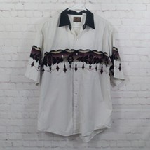 Plains Western Wear Shirt Mens Large White Aztec Short Sleeve Pearl Snap Vintage - £19.54 GBP