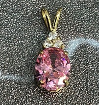 2.25Ct Created Diamond &amp; Oval Pink Sapphire Solitaire Charm Pendant 14k ... - £58.02 GBP