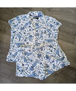 RALPH LAUREN Black Label 2Pc Pajama Set Button Top Shorts Blue White Pai... - $812.54 MXN