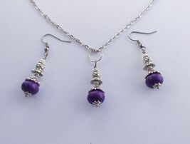 Purple Howlite Jewelry Set: Silver Tone Victorian Necklace Earrings - $52.00