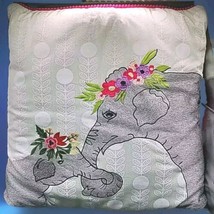 Karma Living Embroidered Square 18&quot; x 18&quot; Elephant And Baby Flowers Pillow Case - £66.53 GBP