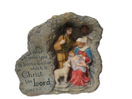 Christmas Nativity Scene Carved In Resin Stone 3D Bible Passage Luke 2:11 6&quot;T - £11.87 GBP