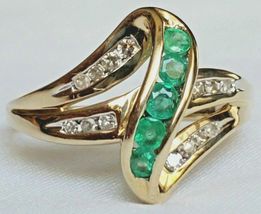 Vintage 14k Yellow Gold Over Round Emerald Diamond Women&#39;s Wedding Ring 1.65Ct - £82.05 GBP