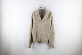 Vintage 70s Streetwear Womens Large Distressed Wool Blend Knit Shawl Sweater USA - £35.57 GBP