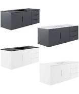 48&quot; Floating Bathroom Vanity Single Ceramic Sink Countertop Black White ... - £517.05 GBP+