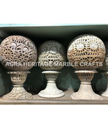 10&quot; Set of 3 Marble Soapstone Lamp Filigree Beautiful Design Decorative ... - £563.72 GBP