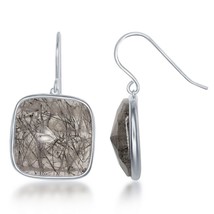 Sterling Silver Square Black Rutilated Quartz Earrings - £63.14 GBP