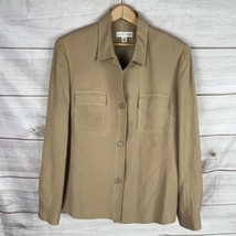 Casual Corner Women&#39;s Size 18 Khaki Tan Button Jacket Blazer Silk Linen - £15.71 GBP