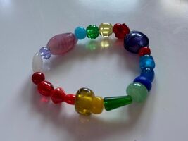Rainbow Beaded Stretch Bracelet - Unique Handmade - $13.85
