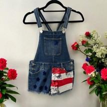 Justice Shortalls Girls Med Wash Denim Blue Jean U.S.A Flag Size 14 Sequin  - £14.84 GBP