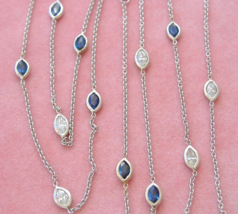 Art Deco 3.41ctw Marquise Diamond &amp; Sapphire BY-THE-YARD 18K 32” Chain Necklace - £1,780.44 GBP
