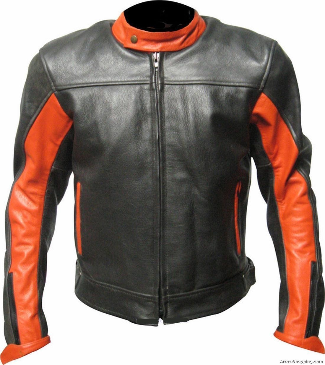 Handmade Black With Orange Biker Leather Jacket fashion jacket racing jacket 201