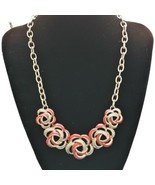 Pappagallo Salmon Color Rosette Rhinestones Stations Gold Tone Necklace ... - £7.46 GBP