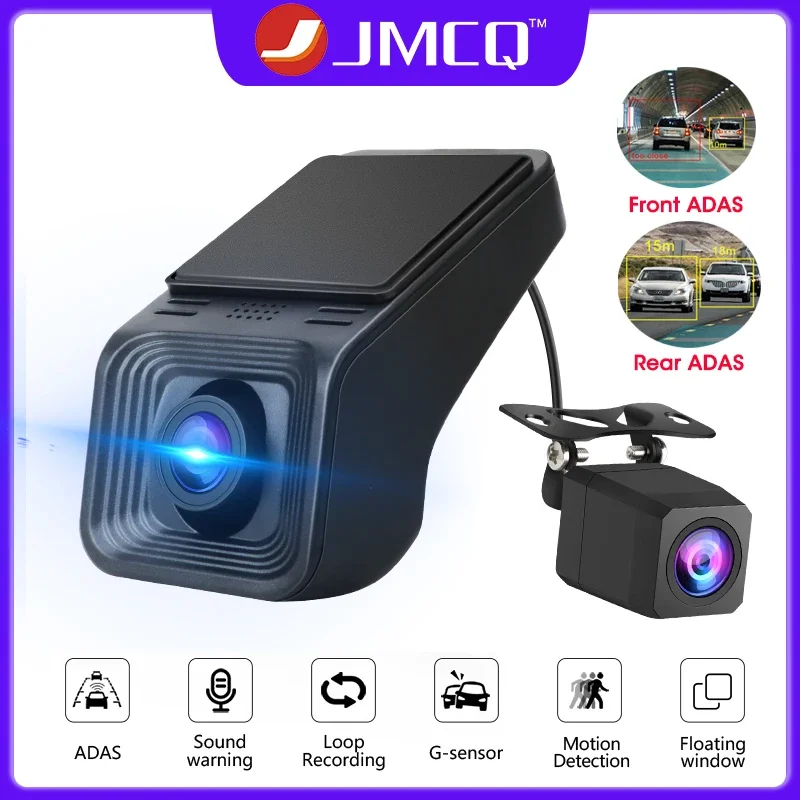 Jmcq Usb Car Dvr Dual Recording Adas Full Ar Hd Dashcam With Reverse Camera For - £30.10 GBP+