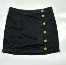Free People Little Daisies Black Button Front Denim Stretch Mini Skirt Womens 10 - £16.34 GBP
