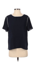 Banana Republic Blouse White Trim Cap Sleeves Solid Navy Blue Short Sleeve - £18.48 GBP